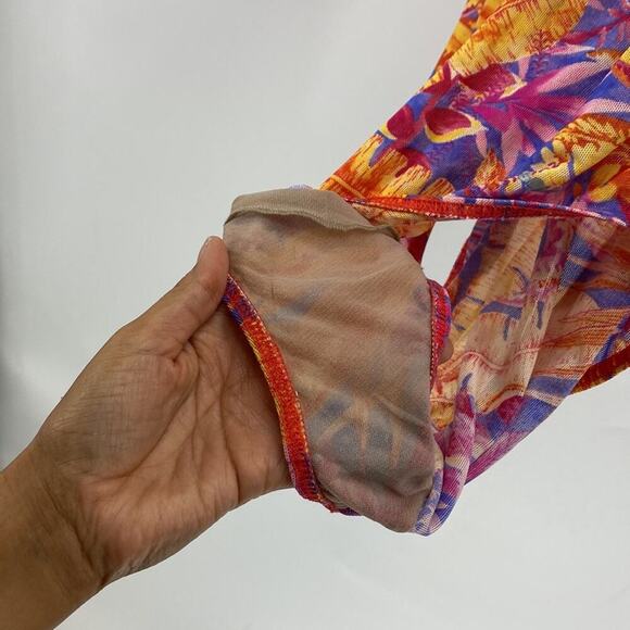 Vintage Solar Sun Thru Bathing Suit One Piece orange pink sheer Barbie 90s - Picture 2 of 6